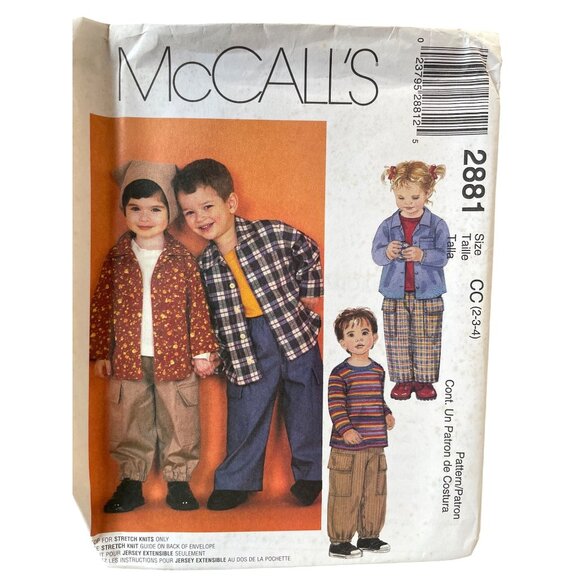 McCalls 2881 Sewing Pattern Toddler Shirt Top & Pull-On Pants Size CC (2-3-4) - Picture 1 of 2